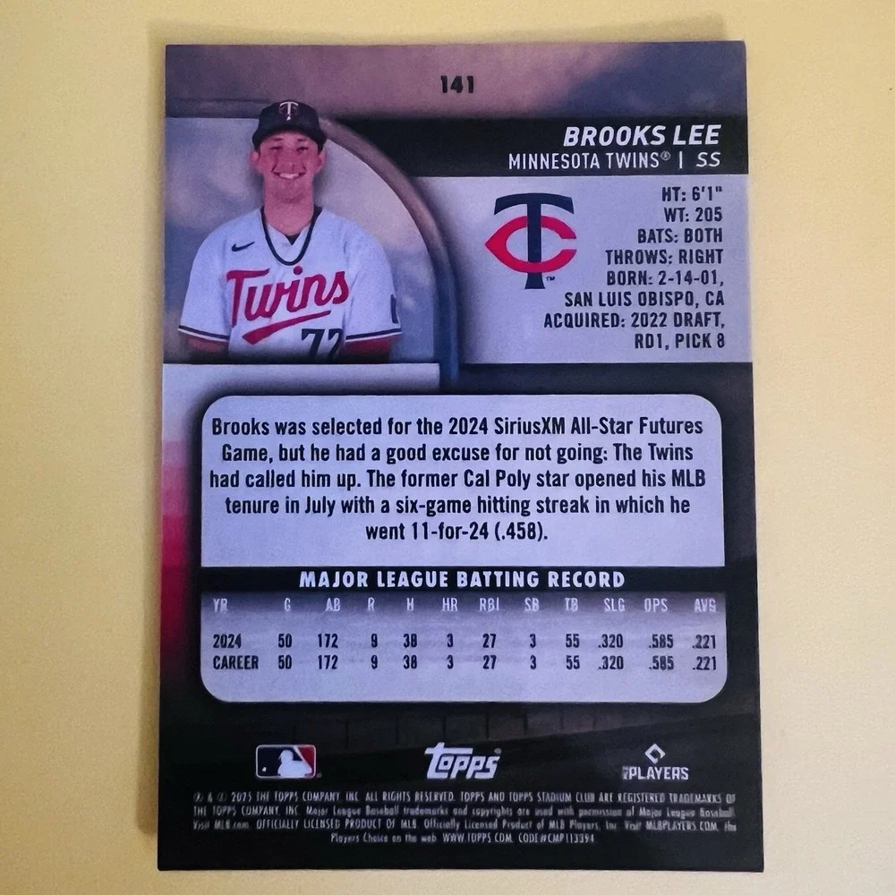 2025 Topps Stadium Club Baseball Brooks‎ Lee RC Rookie Card #141 Minnesota Twins
